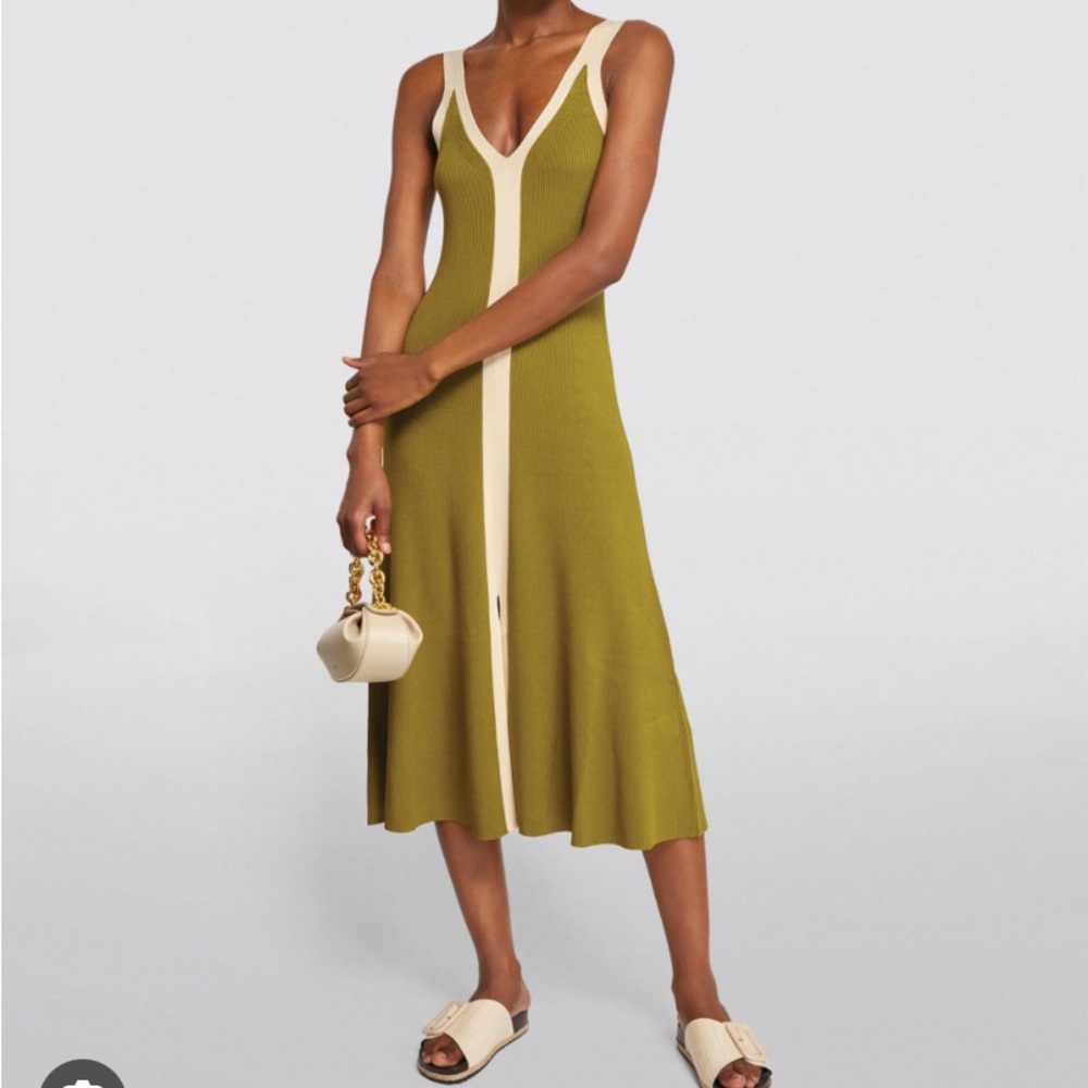 Sandro Paris khaki green and cream Elwire knit dress size 8 (40)
